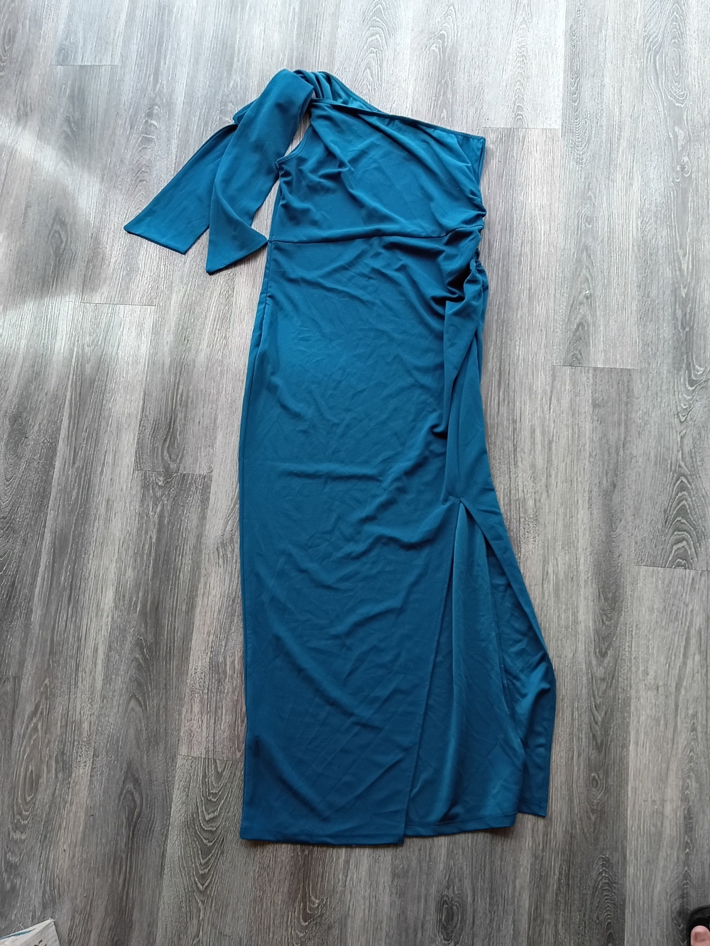Pretty Garden Elegant Teal One-Shoulder Maxi Dress